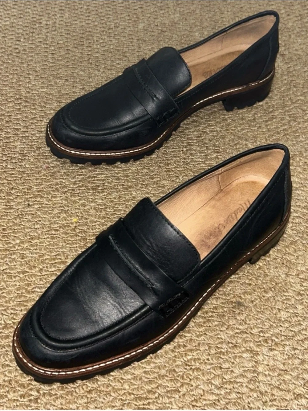 Madewell The Corinne Lugsole Classic Penny Loafer Shoes Women 8.5 Black NE526